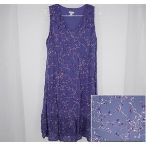 J Jill Floral Purple Rayon Dress Large Sleeveless Cottagecore Bloomcore